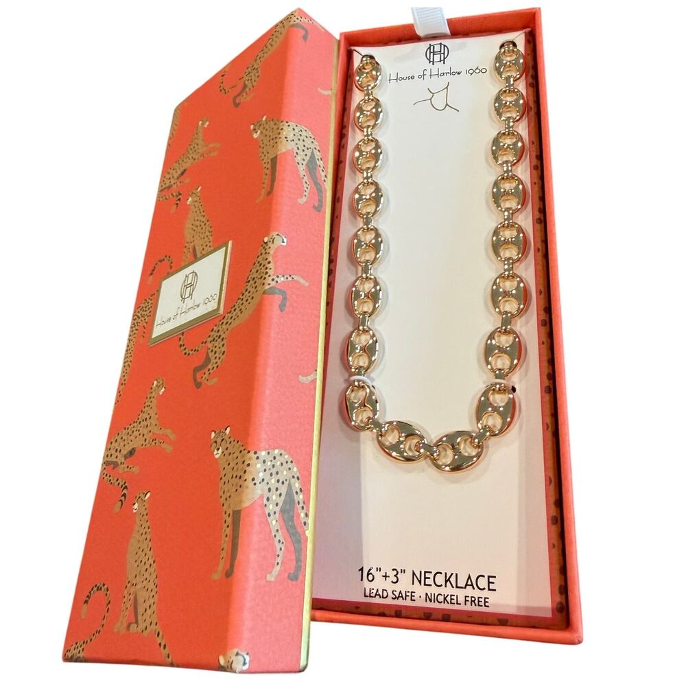 House of Harlow 1960 Gold Puffed Mariner Link Necklace (NIB)